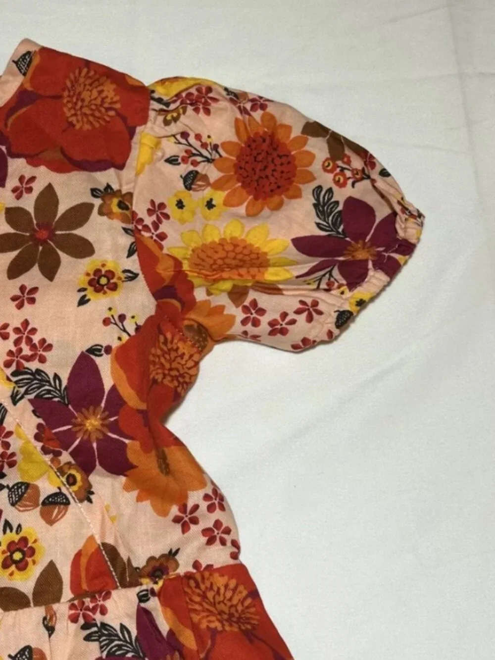 Gymboree Girls 10 Fall Floral Peach Red Tiered Short Sleeve Dress NWT